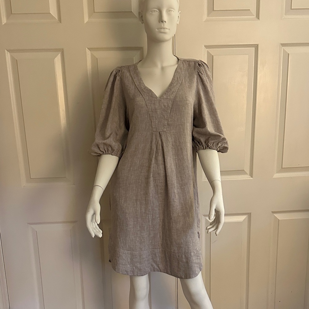 Cynthia Rowley Taupe linen puff Sleeve Dress
